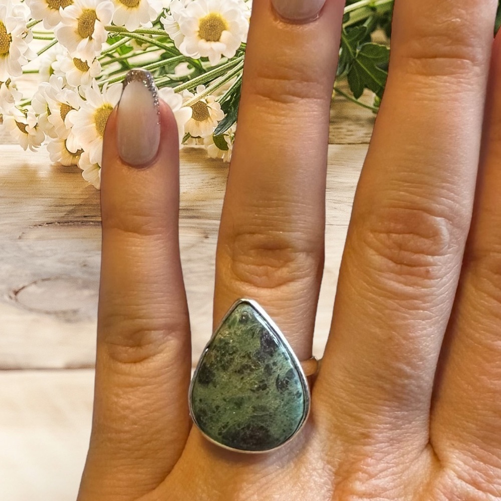 Natural ruby zoisite ring in sterling silver 925 Size 9